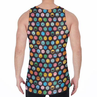 Colorful Emoji Faces Pattern Print Men's Velvet Tank Top