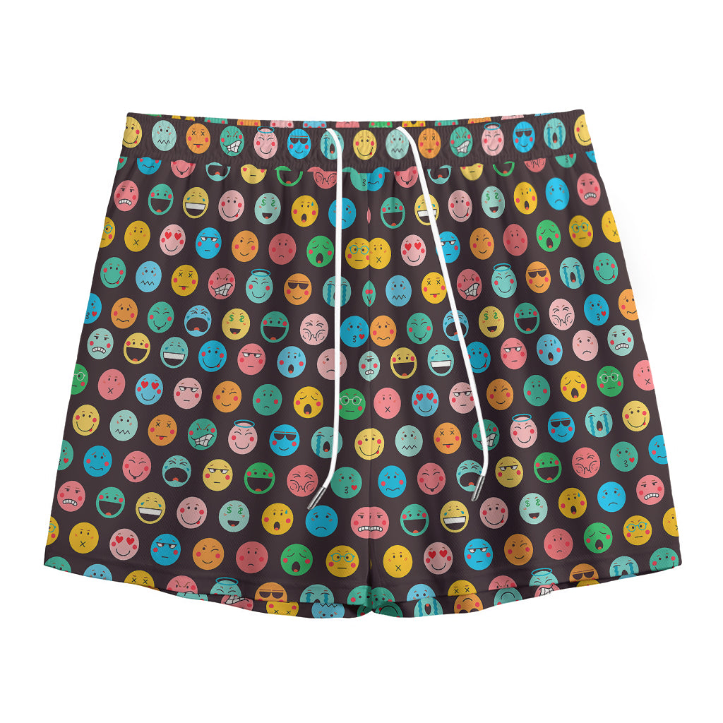 Colorful Emoji Faces Pattern Print Mesh Shorts