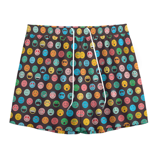 Colorful Emoji Faces Pattern Print Mesh Shorts