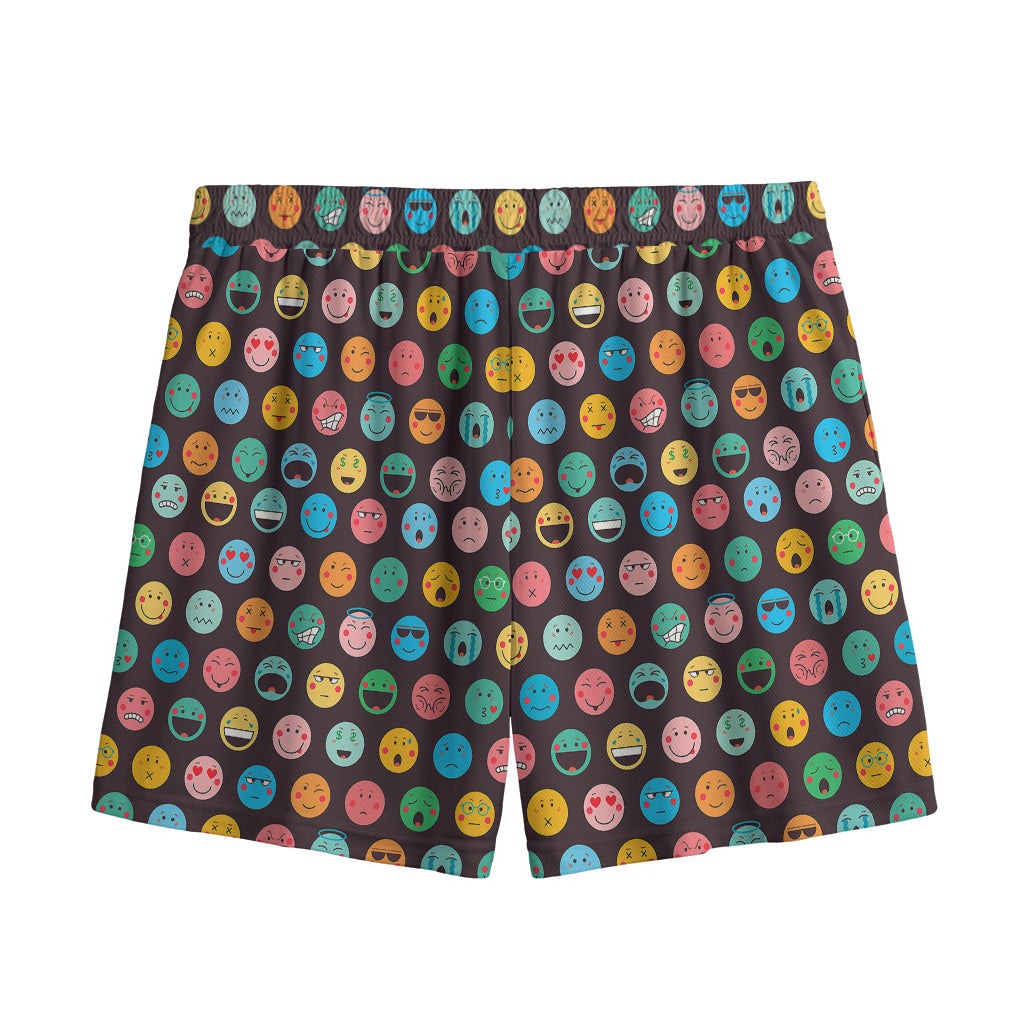 Colorful Emoji Faces Pattern Print Mesh Shorts