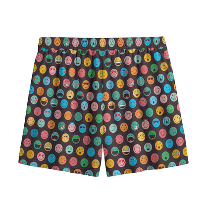 Colorful Emoji Faces Pattern Print Mesh Shorts