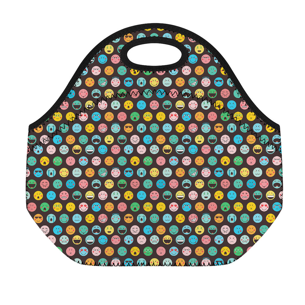 Colorful Emoji Faces Pattern Print Neoprene Lunch Bag