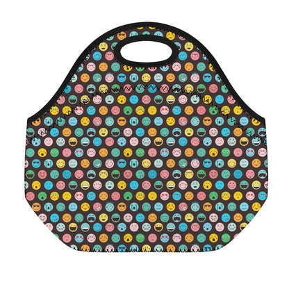 Colorful Emoji Faces Pattern Print Neoprene Lunch Bag
