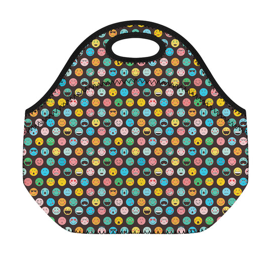 Colorful Emoji Faces Pattern Print Neoprene Lunch Bag