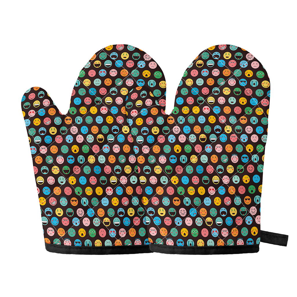 Colorful Emoji Faces Pattern Print Oven Mitts