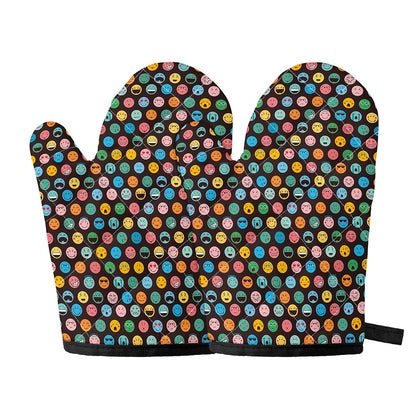 Colorful Emoji Faces Pattern Print Oven Mitts