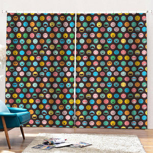 Colorful Emoji Faces Pattern Print Pencil Pleat Curtains