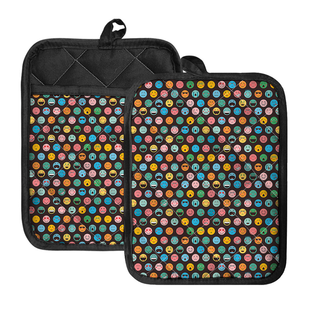 Colorful Emoji Faces Pattern Print Pot Holders With Pocket