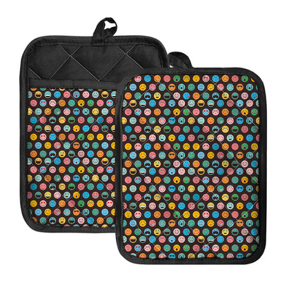 Colorful Emoji Faces Pattern Print Pot Holders With Pocket