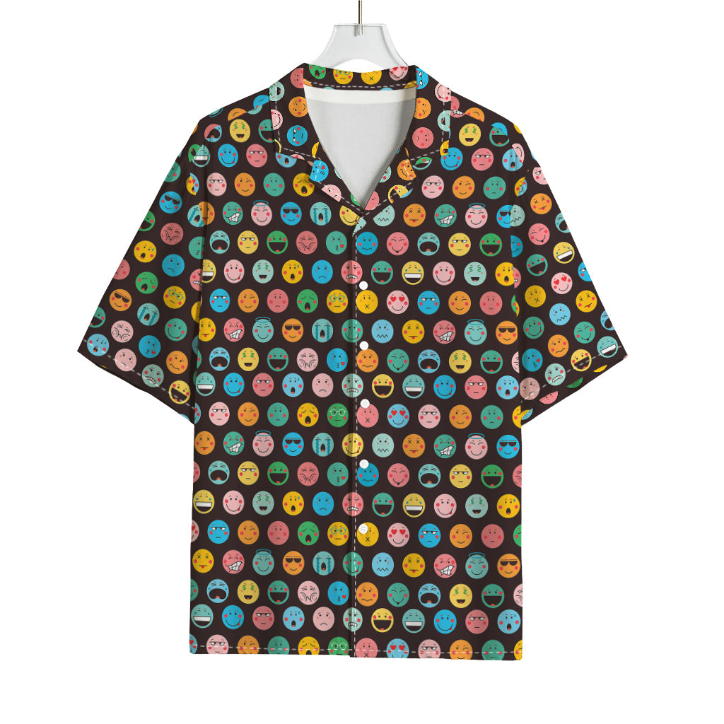 Colorful Emoji Faces Pattern Print Rayon Hawaiian Shirt