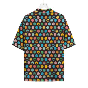 Colorful Emoji Faces Pattern Print Rayon Hawaiian Shirt