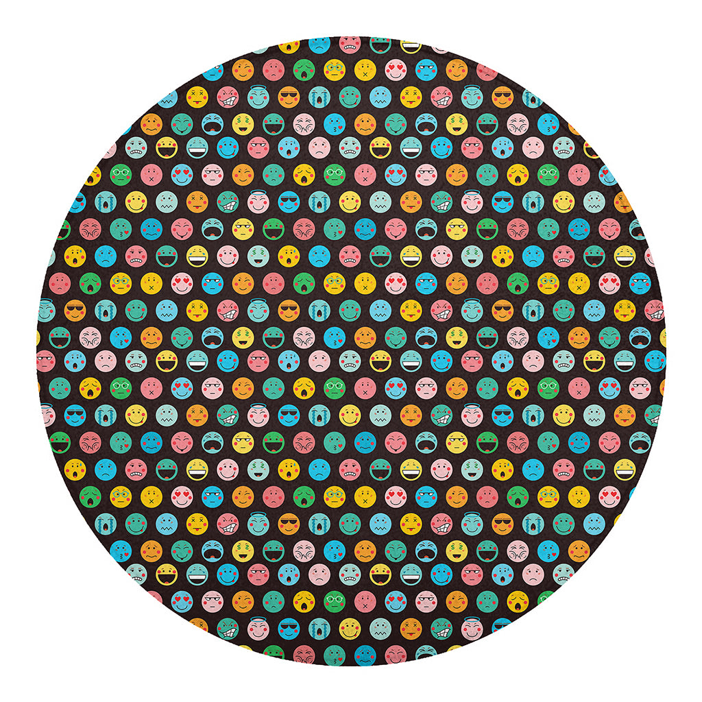 Colorful Emoji Faces Pattern Print Round Blanket