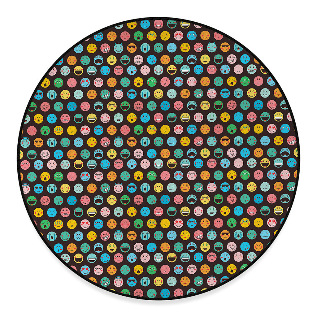 Colorful Emoji Faces Pattern Print Round Floor Mat