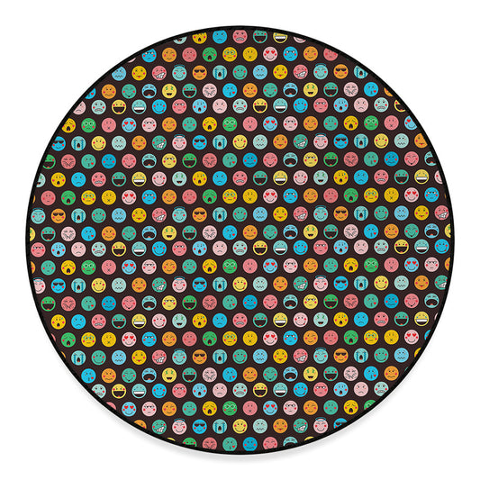 Colorful Emoji Faces Pattern Print Round Floor Mat
