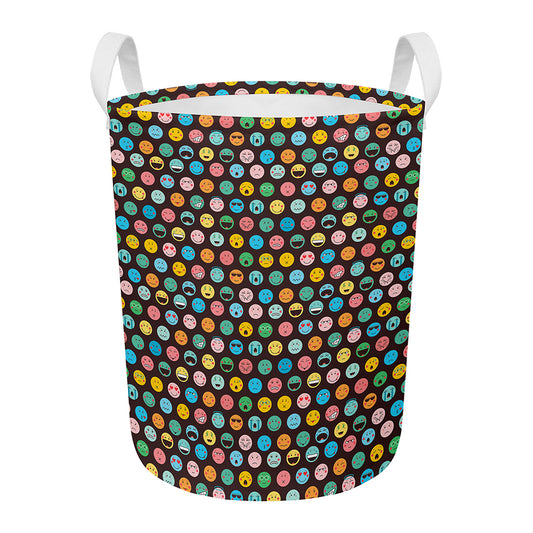 Colorful Emoji Faces Pattern Print Round Laundry Basket