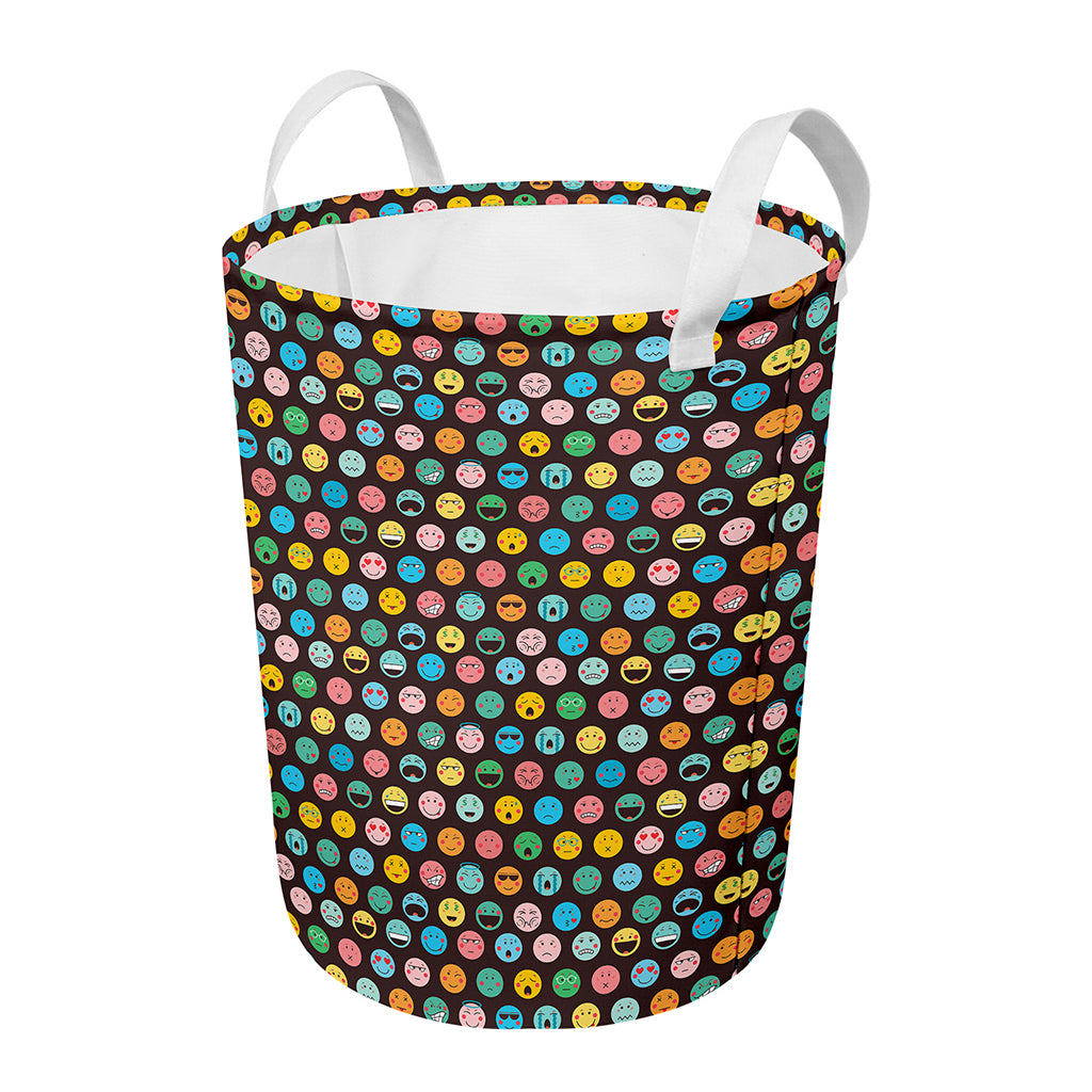 Colorful Emoji Faces Pattern Print Round Laundry Basket