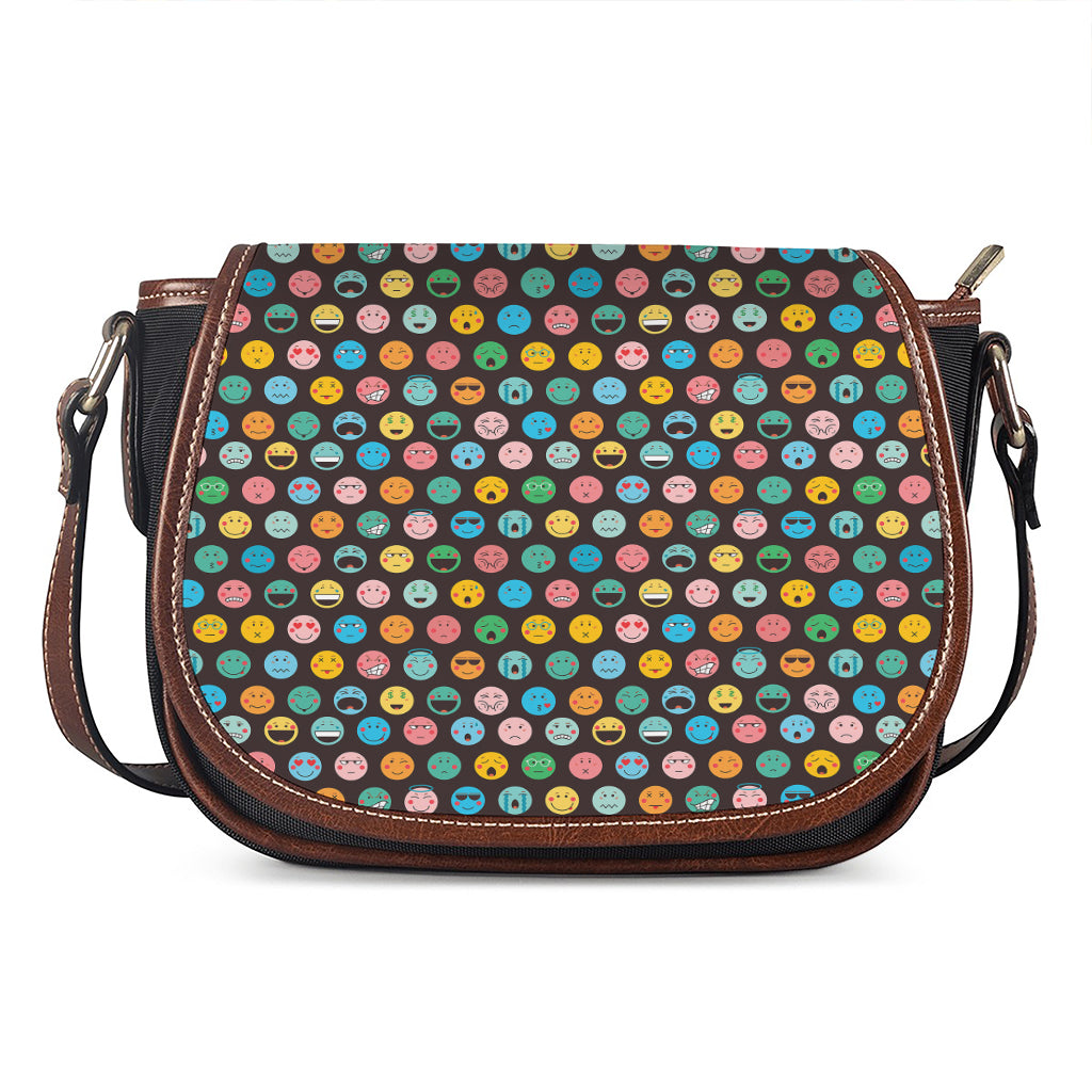 Colorful Emoji Faces Pattern Print Saddle Bag