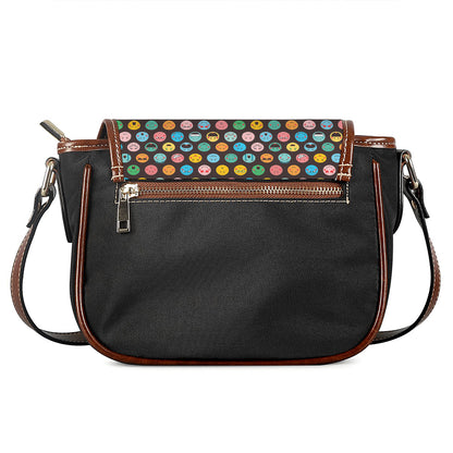 Colorful Emoji Faces Pattern Print Saddle Bag