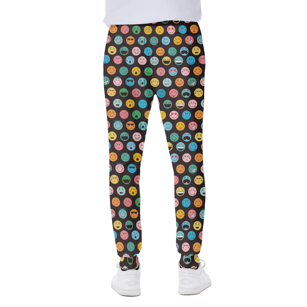 Colorful Emoji Faces Pattern Print Scuba Joggers