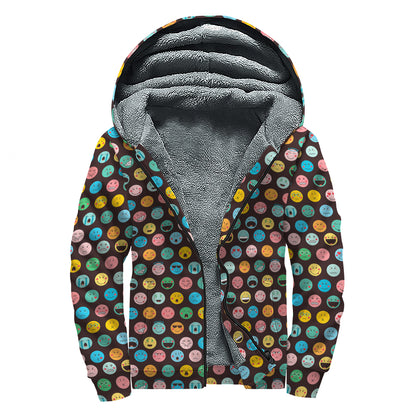 Colorful Emoji Faces Pattern Print Sherpa Lined Zip Up Hoodie