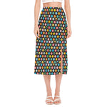 Colorful Emoji Faces Pattern Print Side Slit Midi Skirt