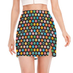 Colorful Emoji Faces Pattern Print Side Slit Mini Skirt