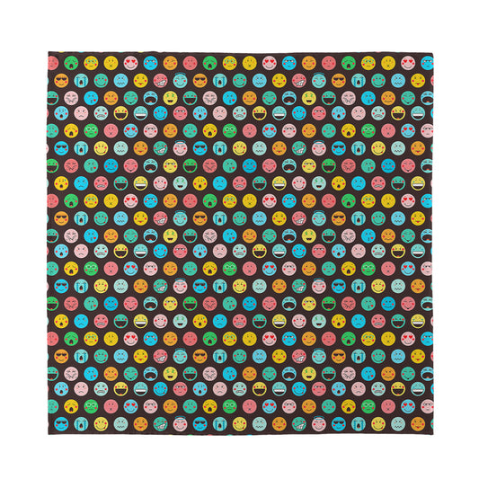Colorful Emoji Faces Pattern Print Silk Bandana