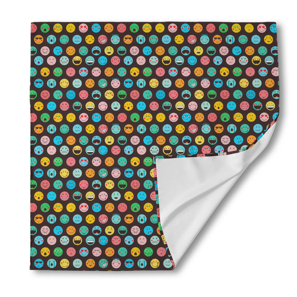 Colorful Emoji Faces Pattern Print Silk Bandana