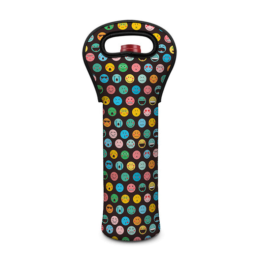 Colorful Emoji Faces Pattern Print Single Neoprene Wine Tote