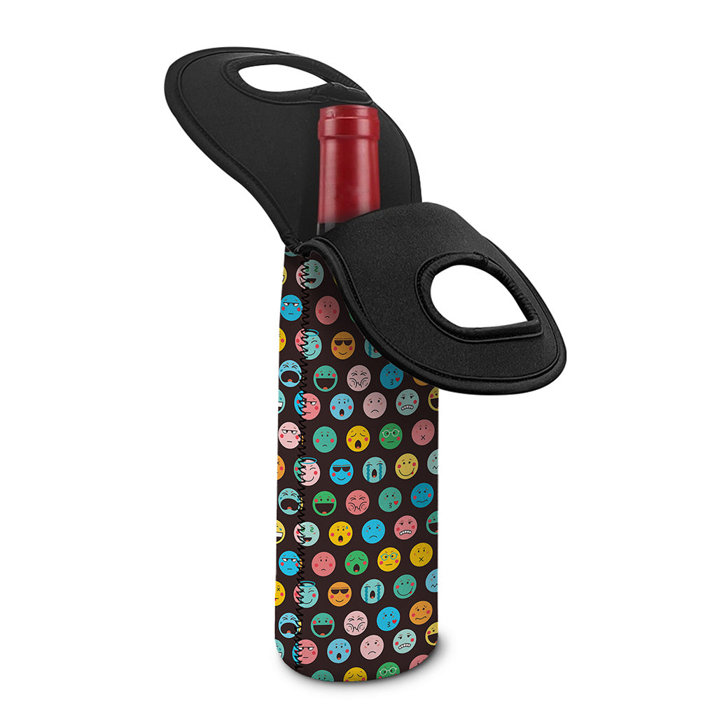 Colorful Emoji Faces Pattern Print Single Neoprene Wine Tote