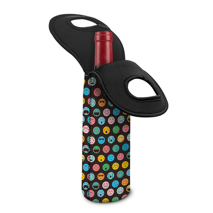 Colorful Emoji Faces Pattern Print Single Neoprene Wine Tote