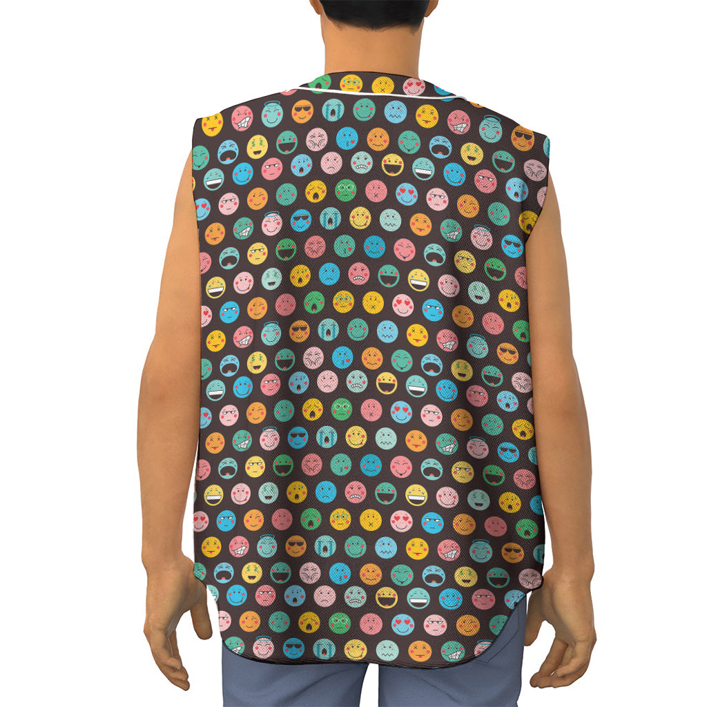 Colorful Emoji Faces Pattern Print Sleeveless Baseball Jersey