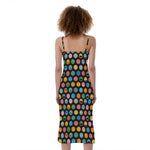 Colorful Emoji Faces Pattern Print Slim Fit Midi Cami Dress