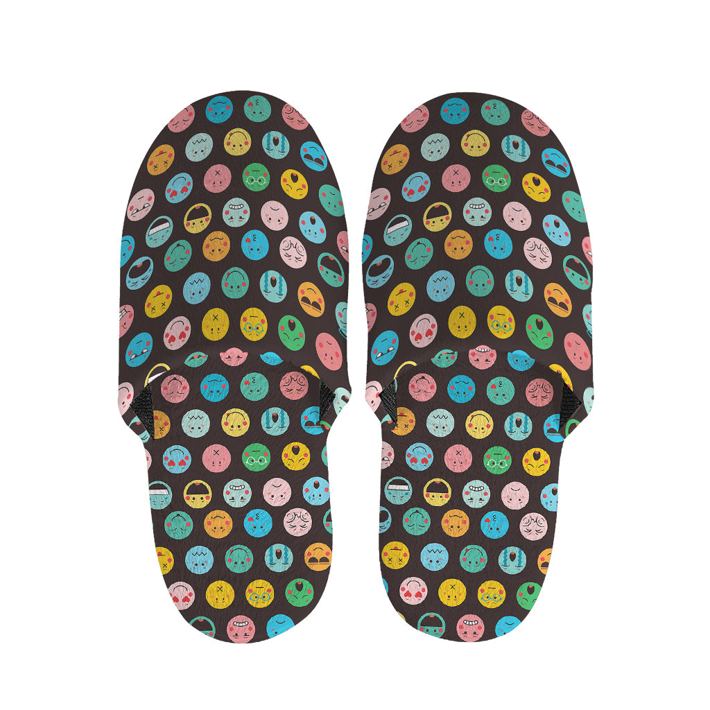 Colorful Emoji Faces Pattern Print Slippers
