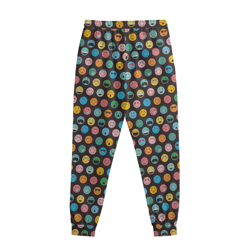 Colorful Emoji Faces Pattern Print Sweatpants