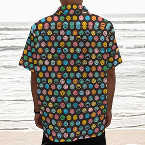 Colorful Emoji Faces Pattern Print Textured Short Sleeve Shirt