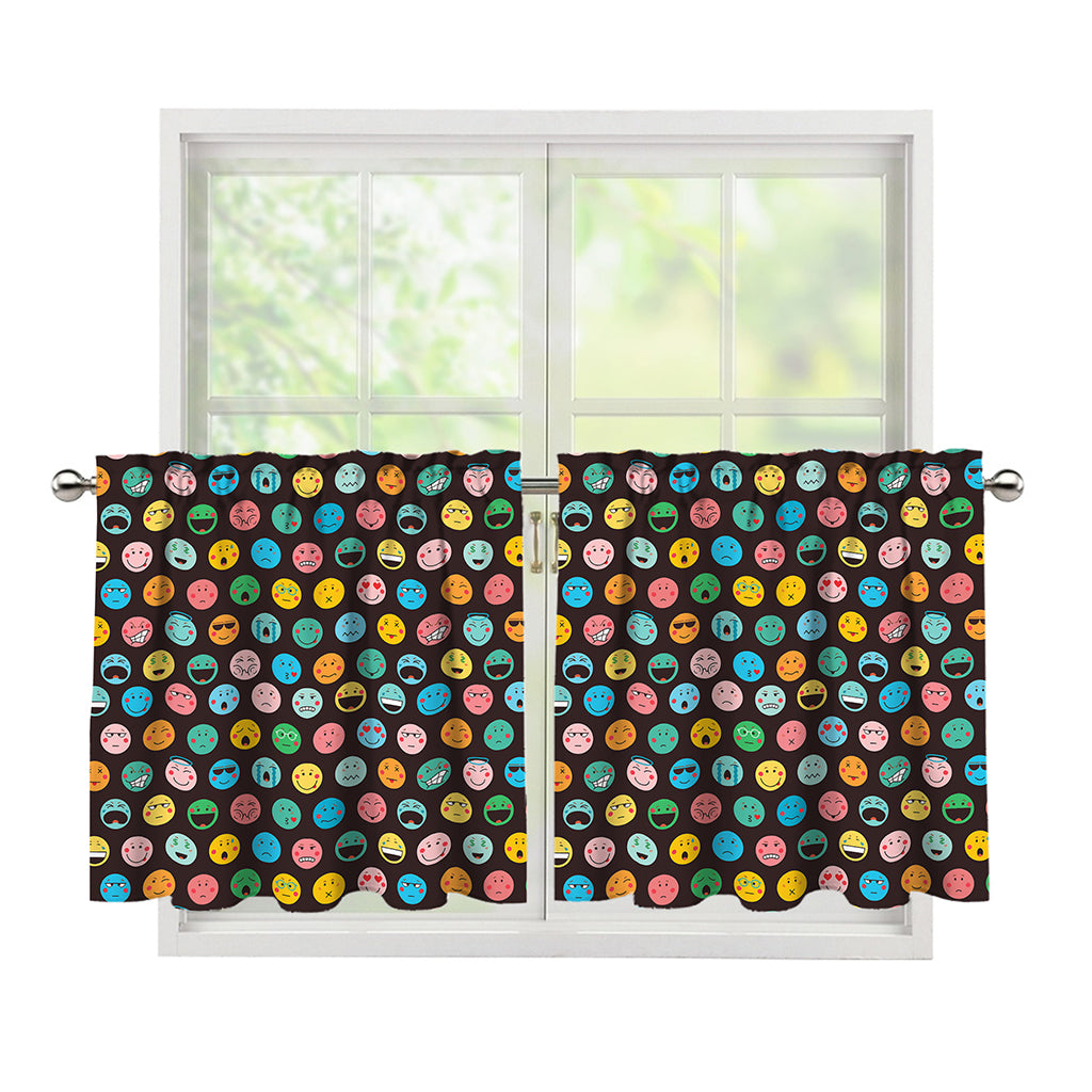 Colorful Emoji Faces Pattern Print Tier Curtains
