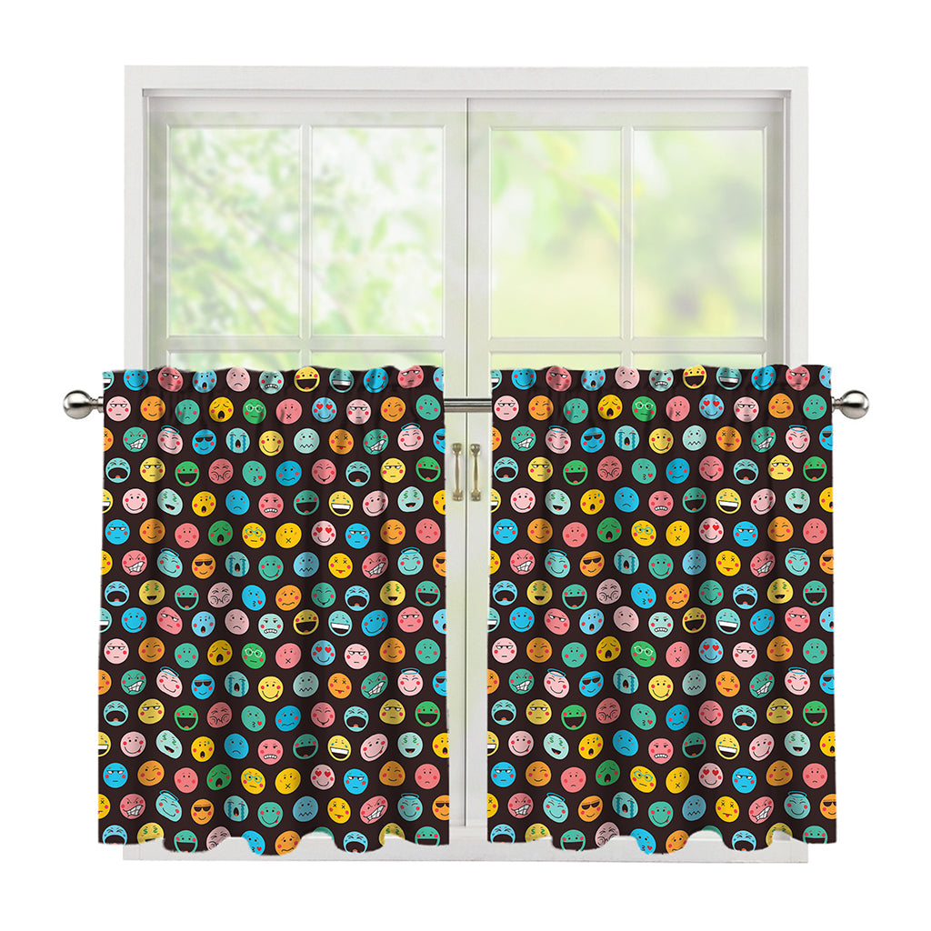 Colorful Emoji Faces Pattern Print Tier Curtains