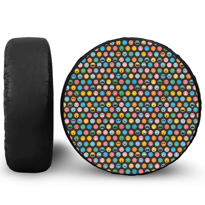 Colorful Emoji Faces Pattern Print Tire Cover