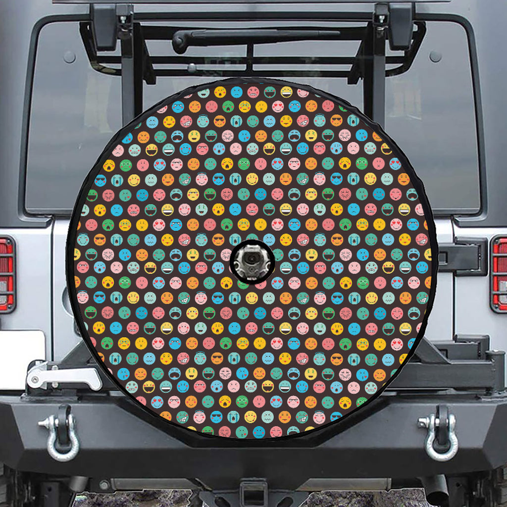 Colorful Emoji Faces Pattern Print Tire Cover With Camera Hole
