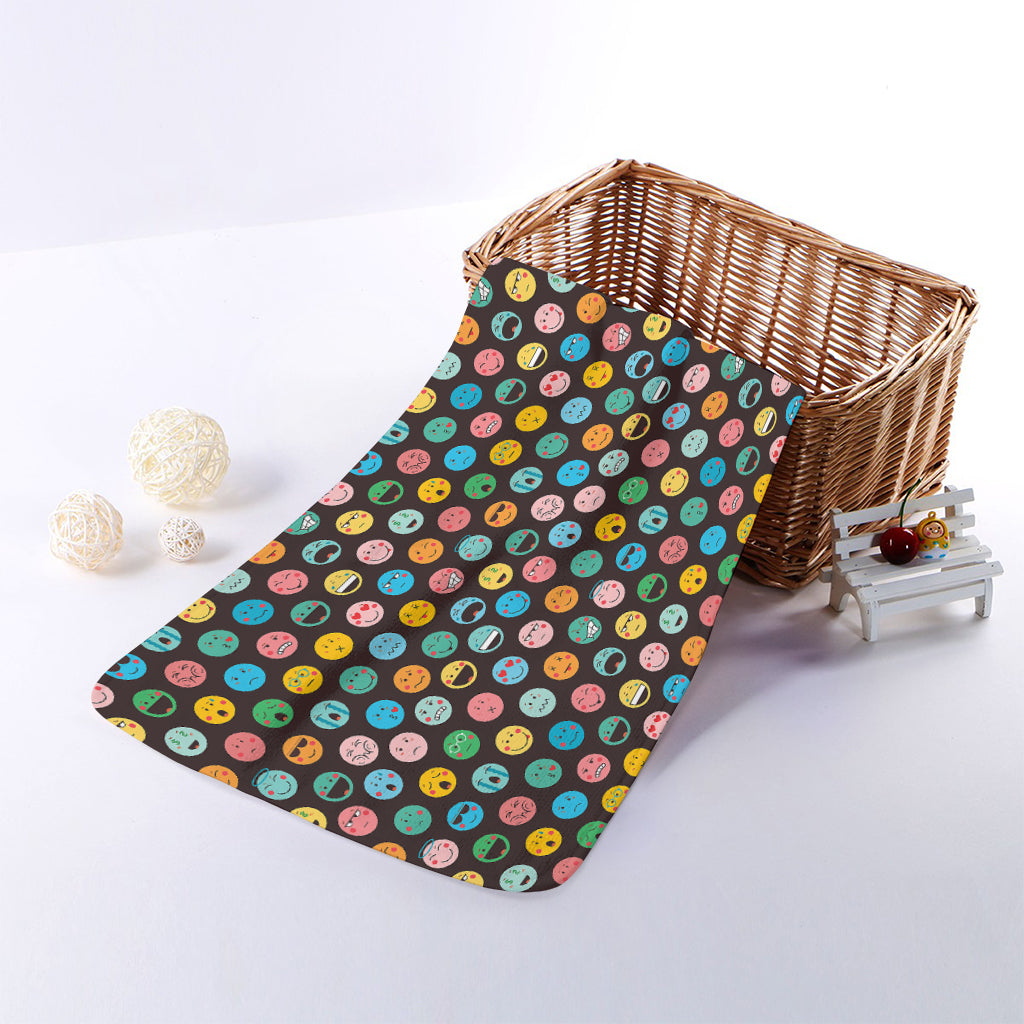 Colorful Emoji Faces Pattern Print Towel