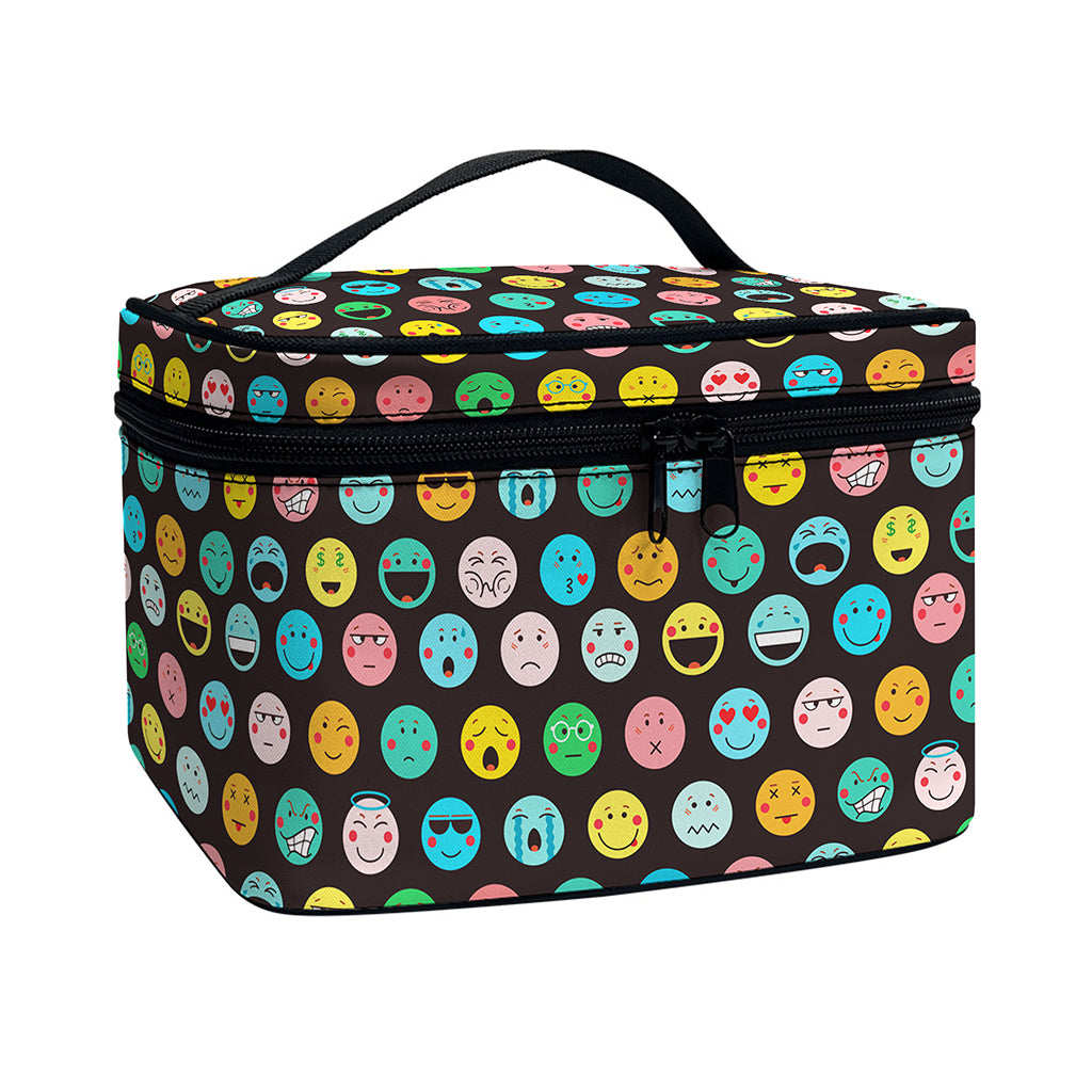 Colorful Emoji Faces Pattern Print Travel Makeup Bag