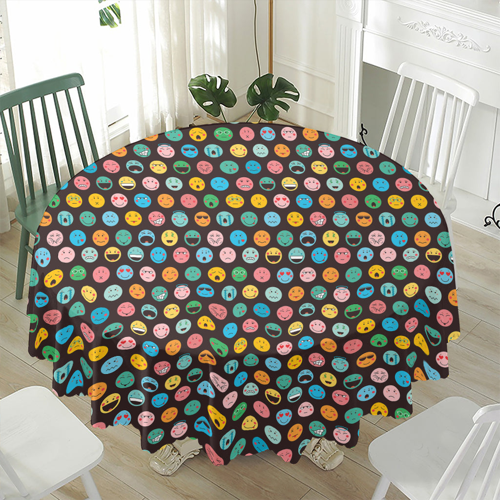 Colorful Emoji Faces Pattern Print Waterproof Round Tablecloth