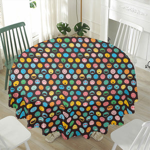 Colorful Emoji Faces Pattern Print Waterproof Round Tablecloth