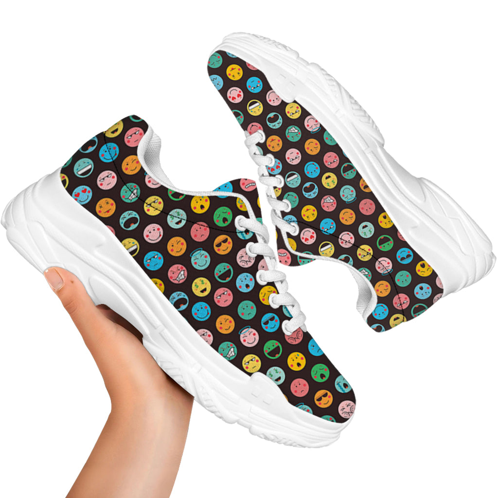 Colorful Emoji Faces Pattern Print White Chunky Shoes