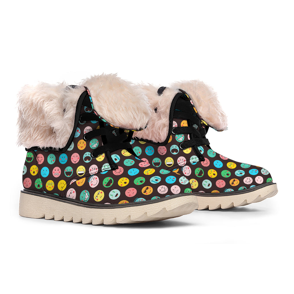 Colorful Emoji Faces Pattern Print Winter Boots