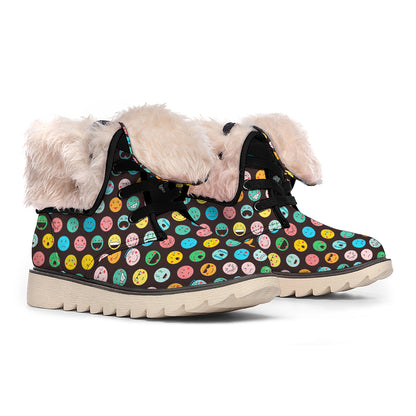 Colorful Emoji Faces Pattern Print Winter Boots