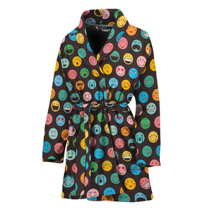 Colorful Emoji Faces Pattern Print Women's Bathrobe