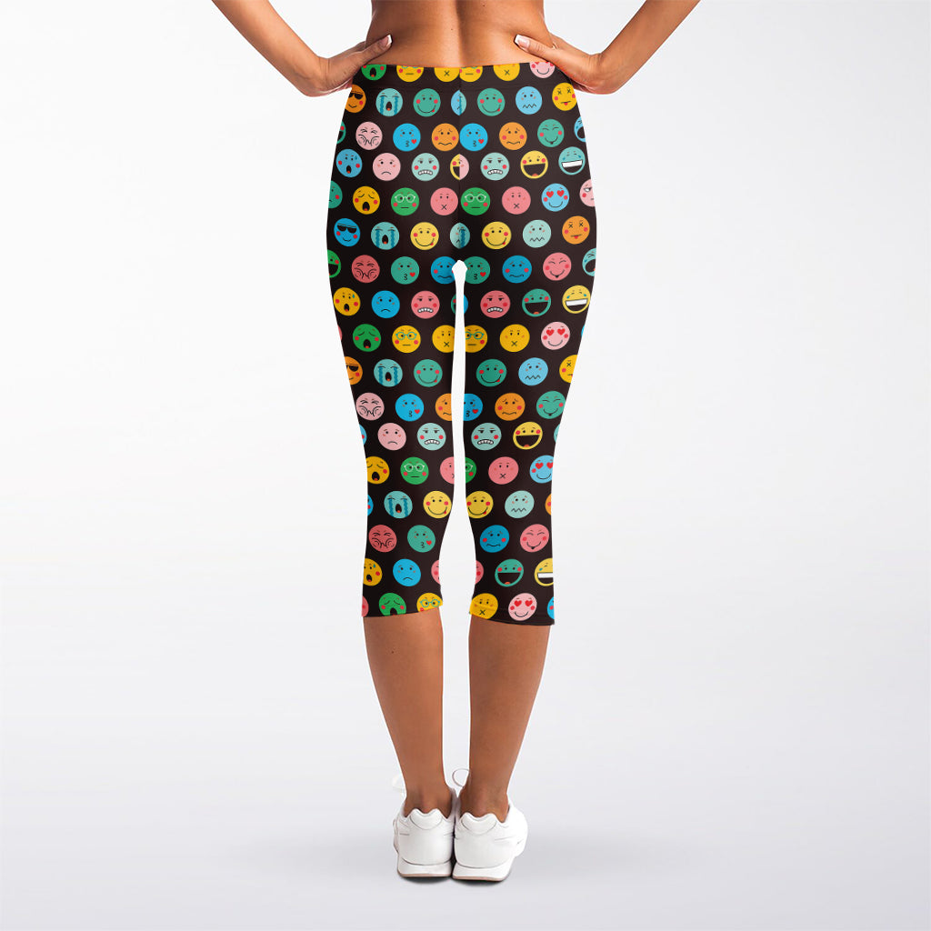 Colorful Emoji Faces Pattern Print Women's Capri Leggings