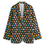 Colorful Emoji Faces Pattern Print Women's Cotton Blazer